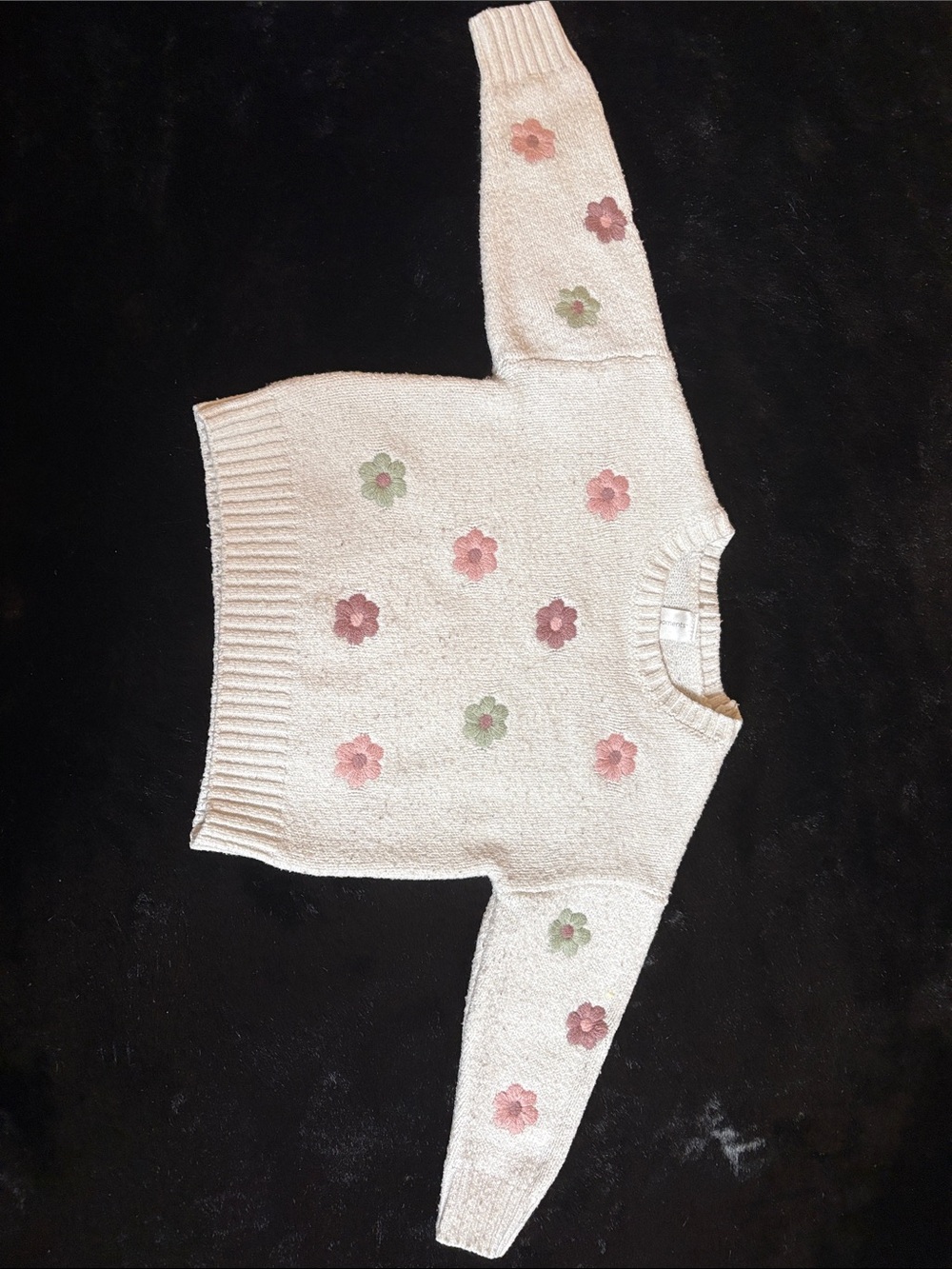 Cream Floral Knit Sweater - Girls